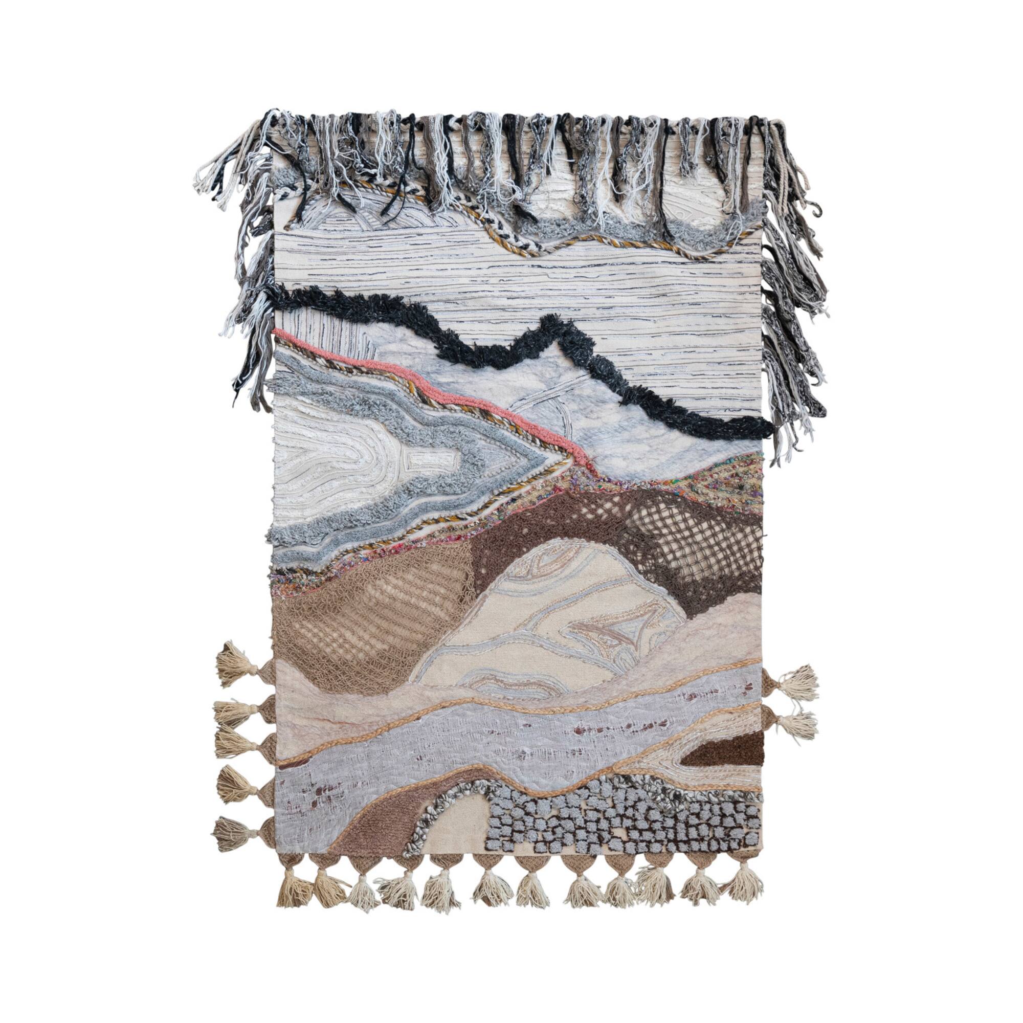 Hello Honey® Multicolor Varying Pile Embroidered Cotton Blend Wall Hanging with Wooden Hanger